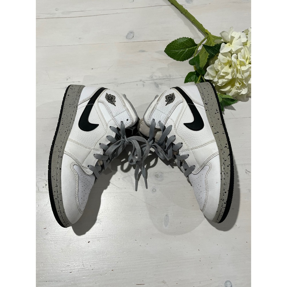 Nike Air Jordan 1 Mid SE White‎ Black Cement GS Sz 6Y / 38.5 Basketball Shoes - Picture 7 of 8